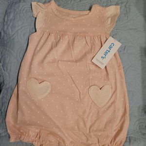 Carters Baby Snap-up Romper, Pink with White Dots & Heart-Shaped Pockets 6M